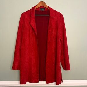 Premise Size Large Red Faux Leather Suede Long Open Front Blazer